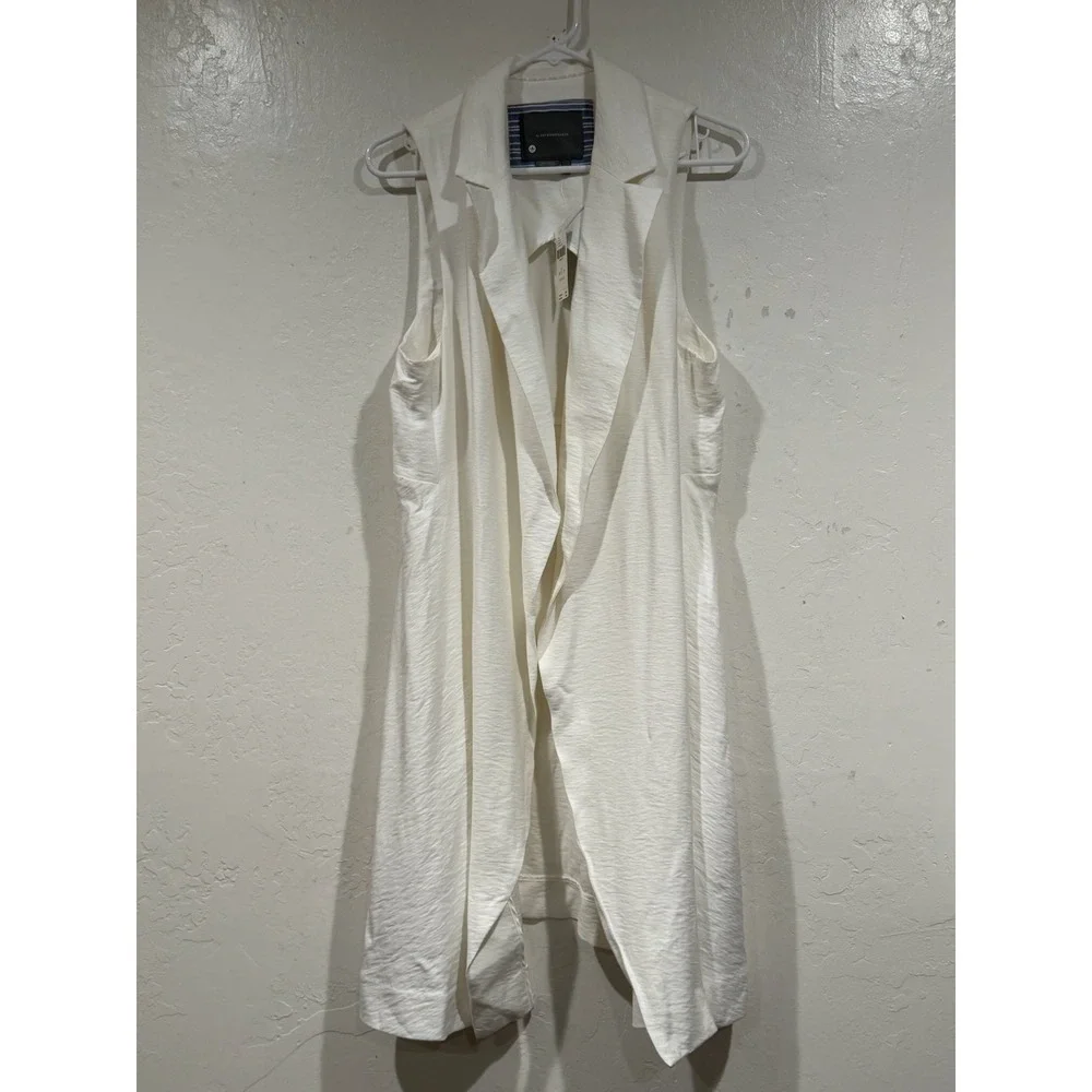 By Anthropologie White Longline Duster Vest Sleeveless Open Front M/L Petite NEW